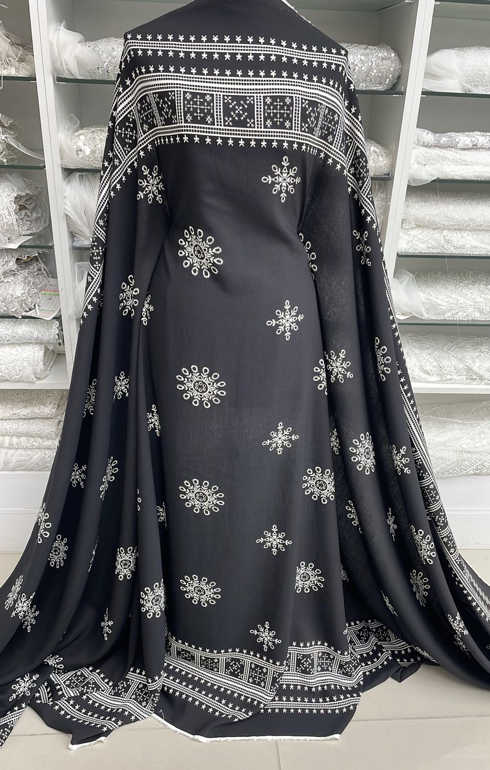Crepe Printed Nylon Rayon-per m-150-95-Black &amp; White