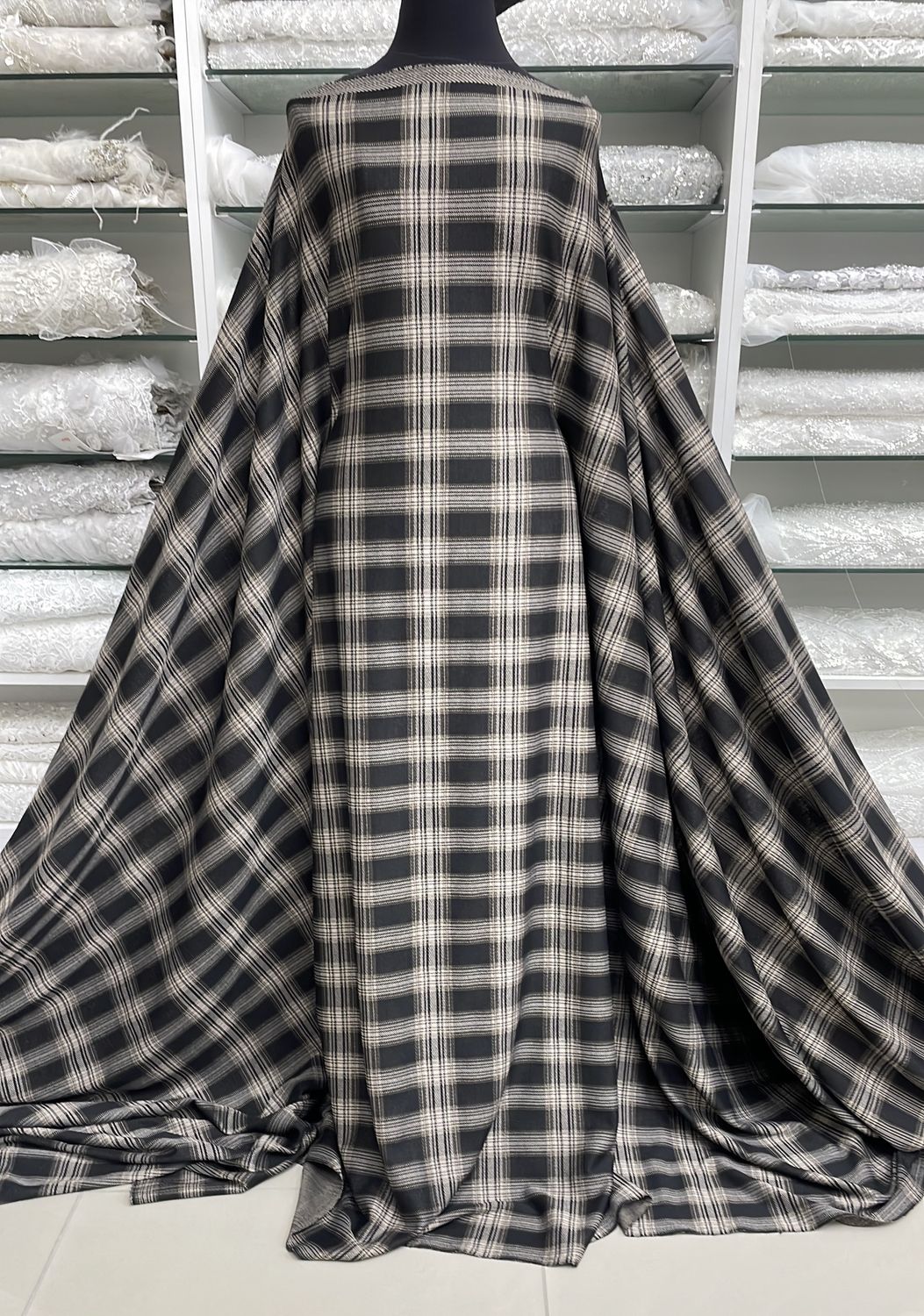 Knit Print Check Y/D-per m-150-92-Taupe &amp; Brown