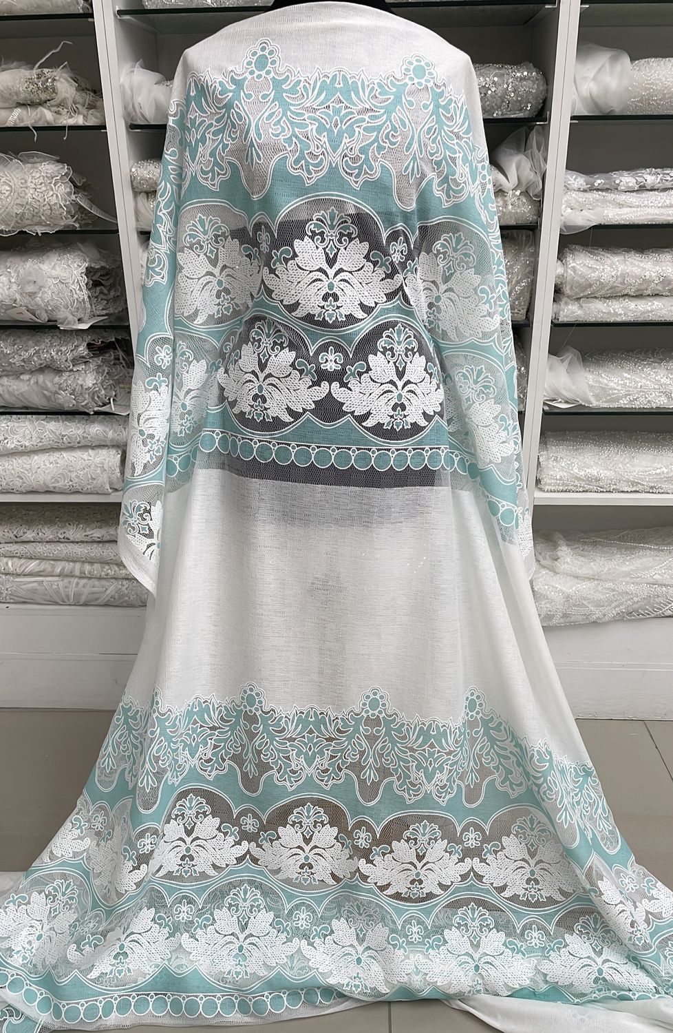 Tulle [ 20991 ] Tulle Burn Out/150/5g/WhiteAqua per Meter