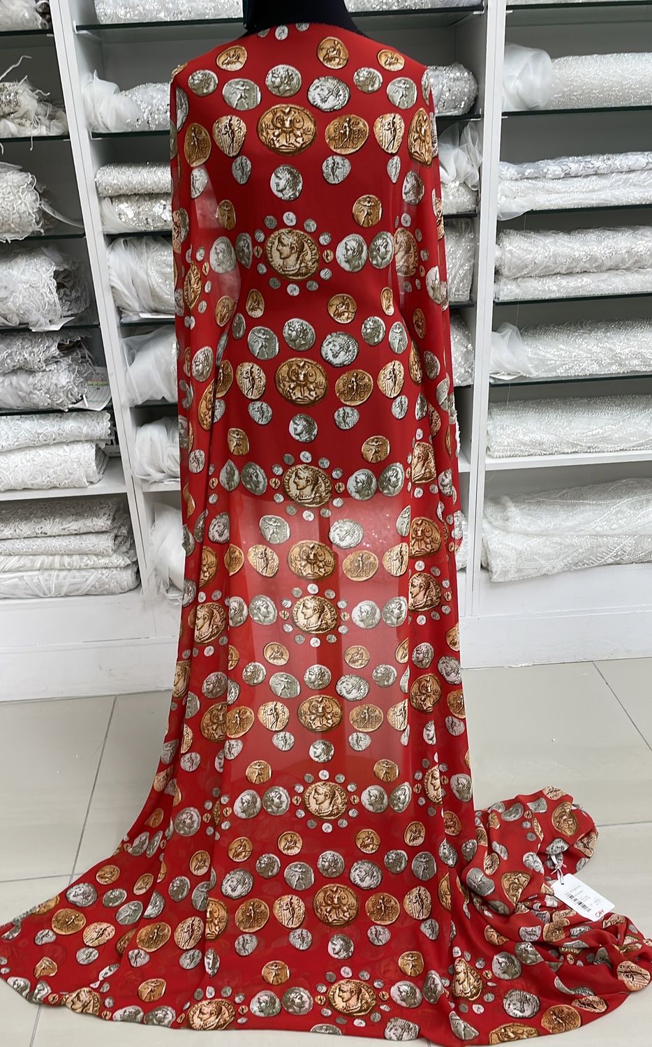 [ CHP-G15A-9758-3 ] Chiffon Printed Coin 150 - RED per Meter