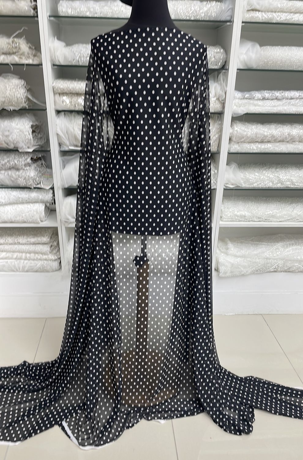 [ MEP-GG-1791-1 ] Mesh Printed POLKA DOT 150 -BLACK WHITE per Meter