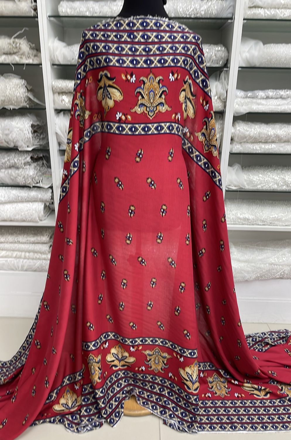 [ 21141 ] Rayon Printed/150/5g/Red per Meter
