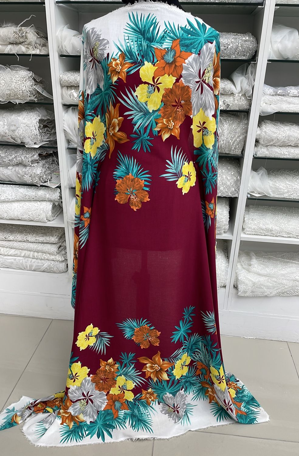 [ 14605 ] Rayon Printed/150cm/5g/Maroon per Meter