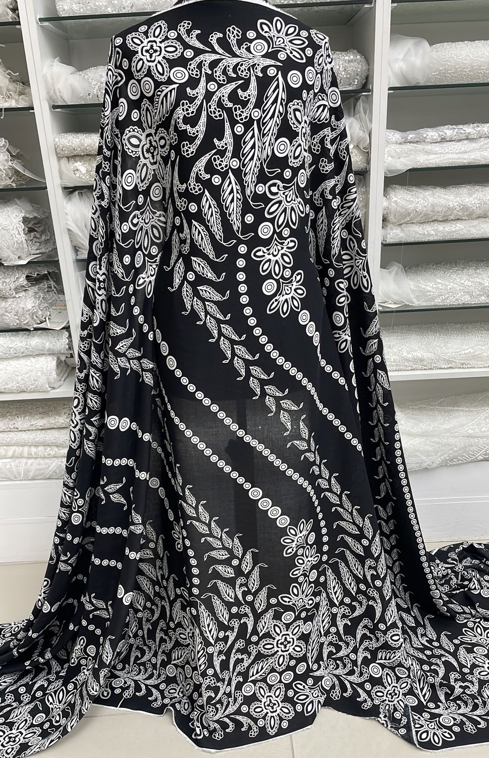 [ 21145 ] Rayon Printed/150/5g/Black per Meter