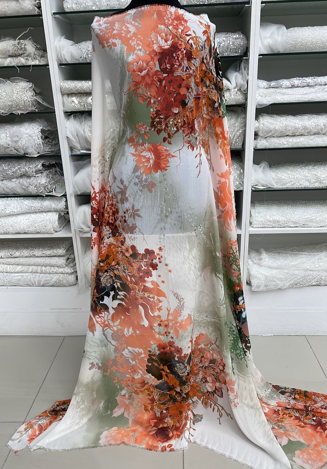 [ 15457 ] Chiffon Printed/150cm/5g/Rust per Meter