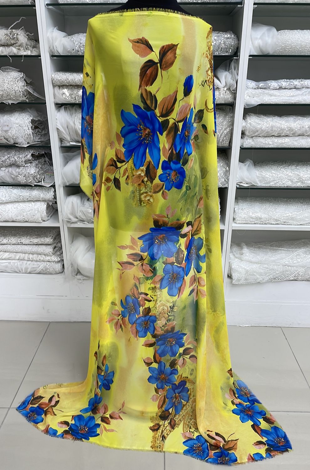[ 17628 ] Georgette Printed/150cm/5g/Yellow Royal per Meter