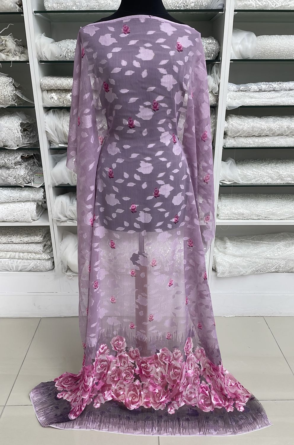 [ CPBB-VI-16465-4 ] ChiffonprintedBurnoutBorder137cm-CERISE per Meter
