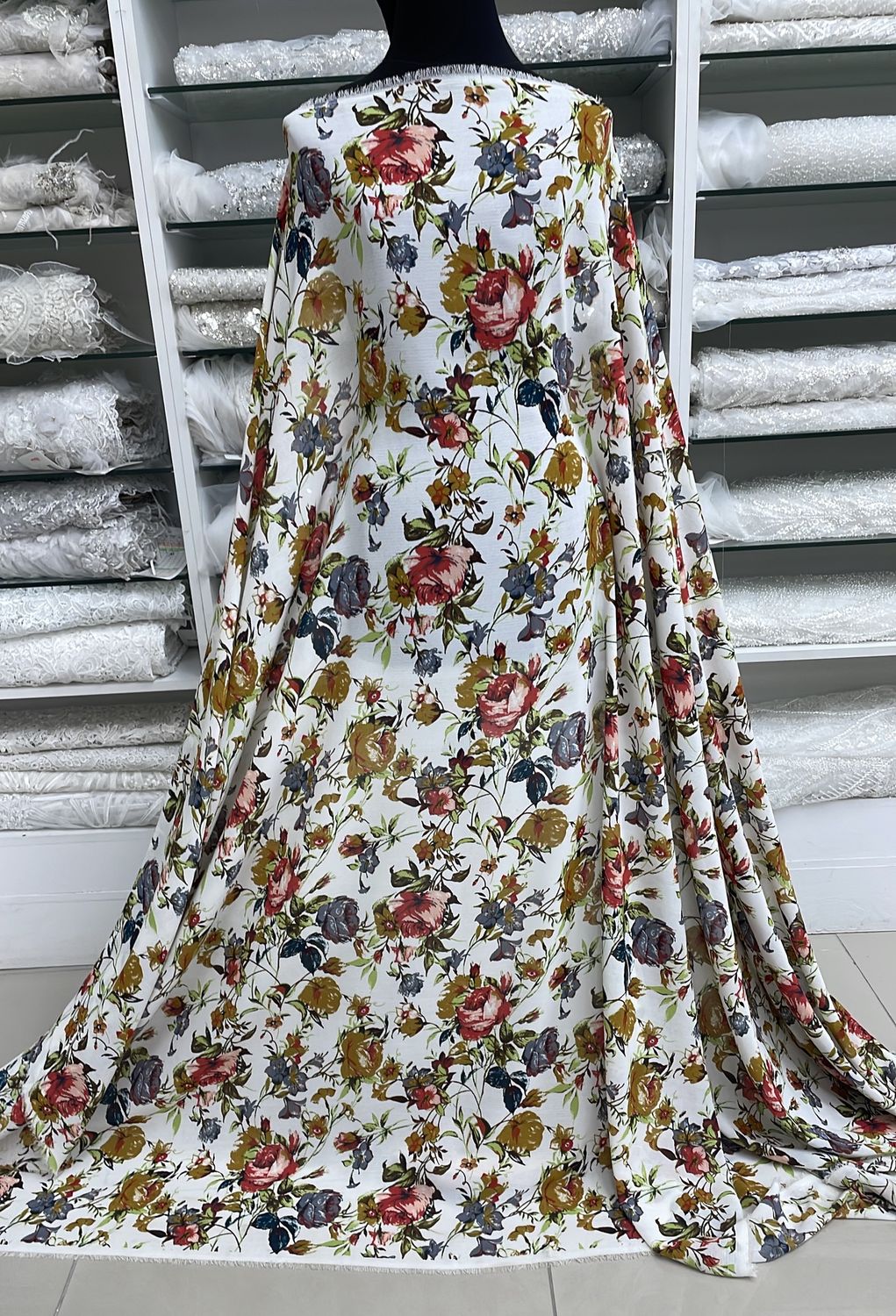 [ 20968 ] Linen Poly Printed/150/5g/Red per Meter