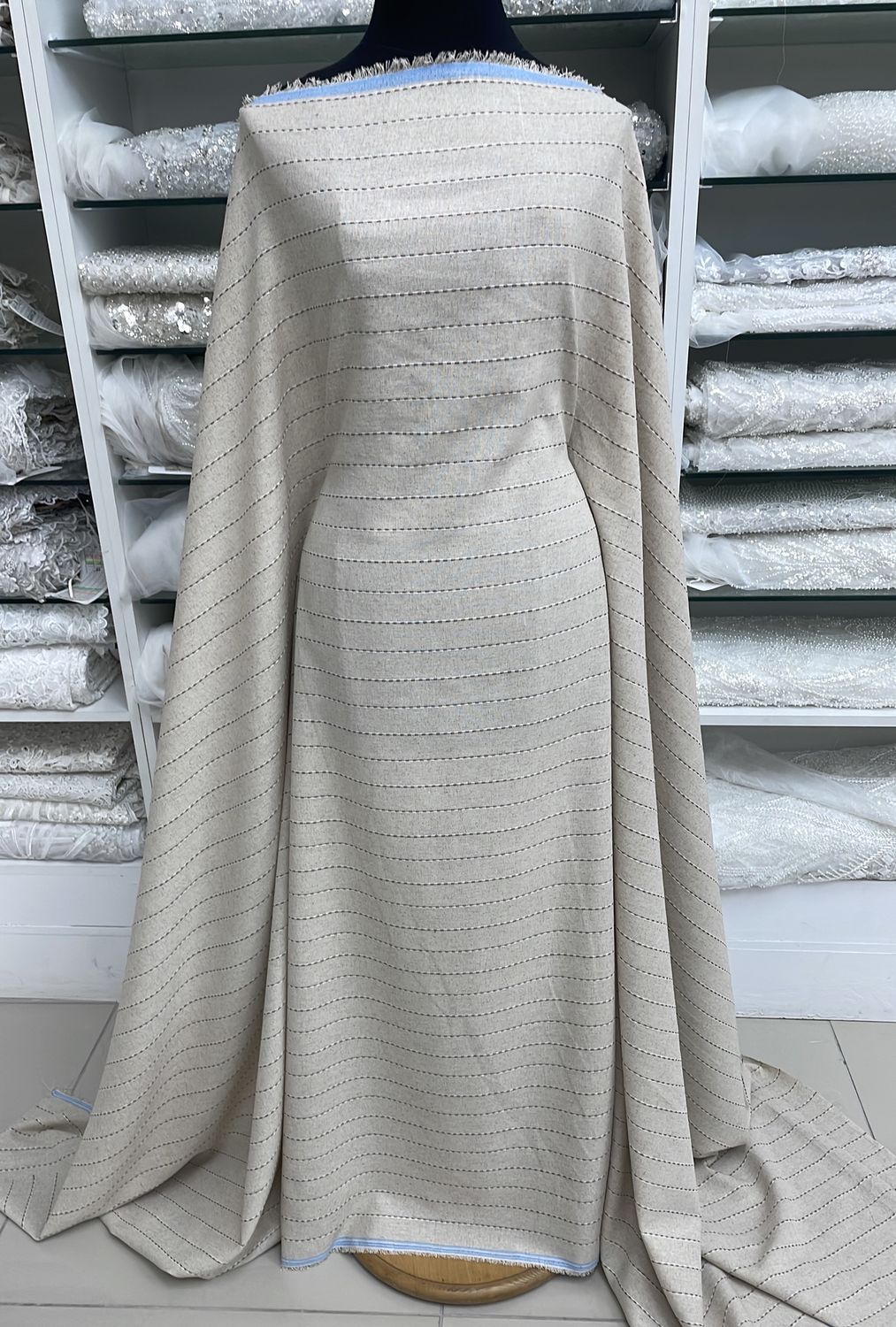 [ 25117 ] Linen Blend Stripe Brown-130-01-Natural per Meter