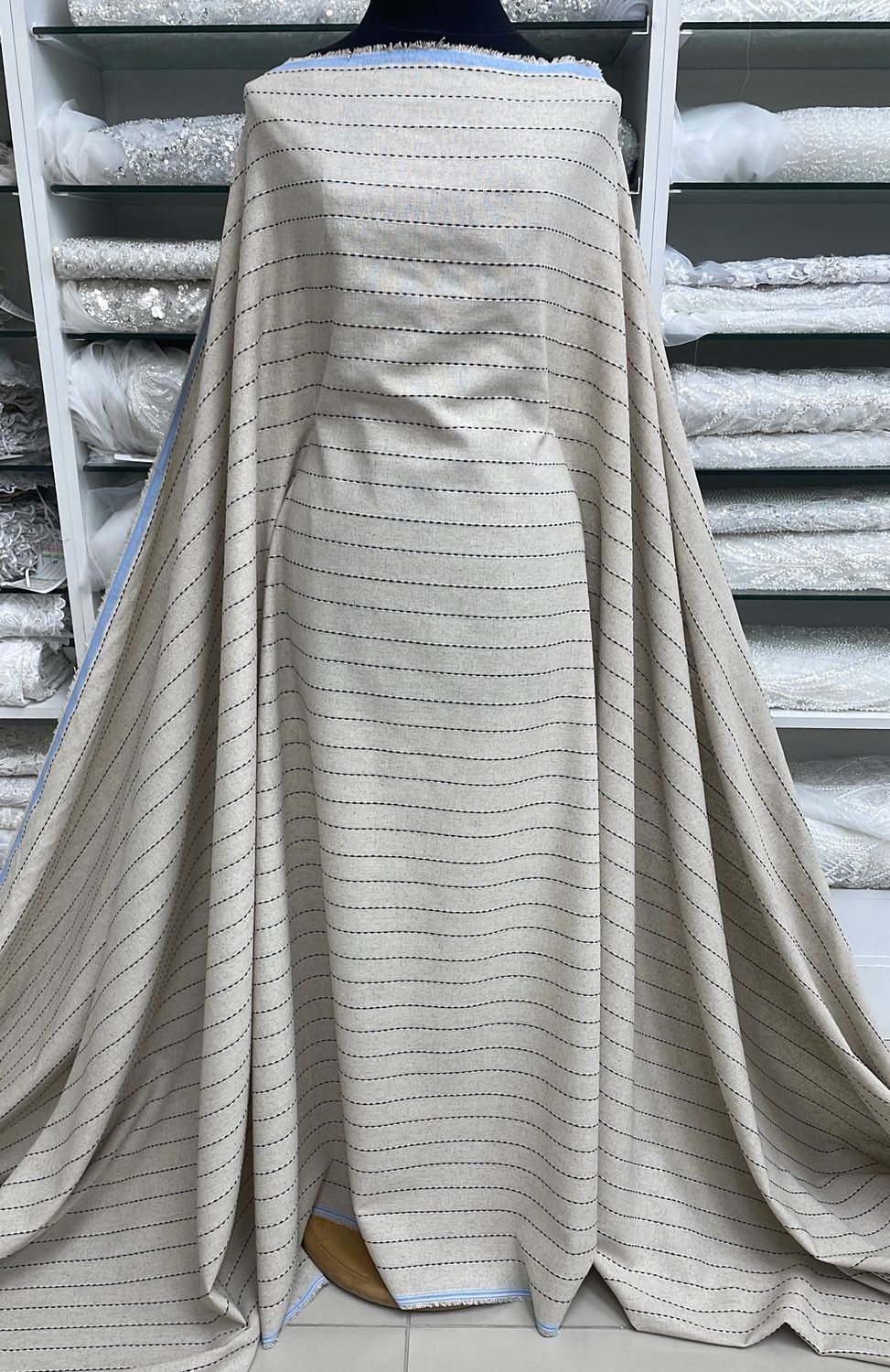 [ 25118 ] Linen Blend Stripe Black-130-02-Natural per Meter