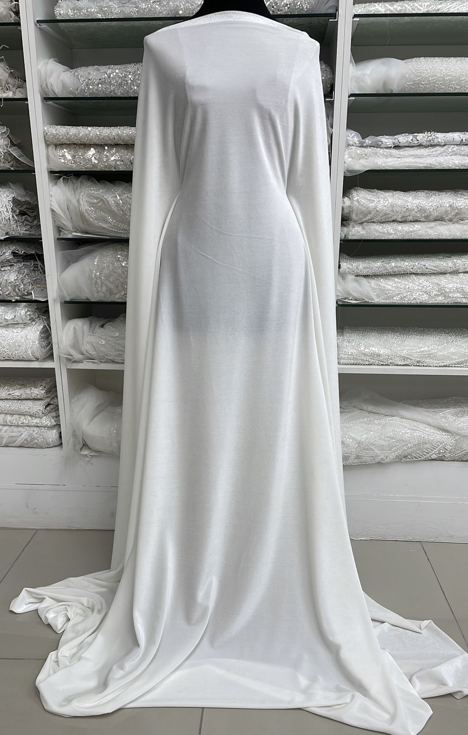 [ 19264 ] Velvet Stretch Plain Dyed/160cm/5g/OFF WHITE per Meter
