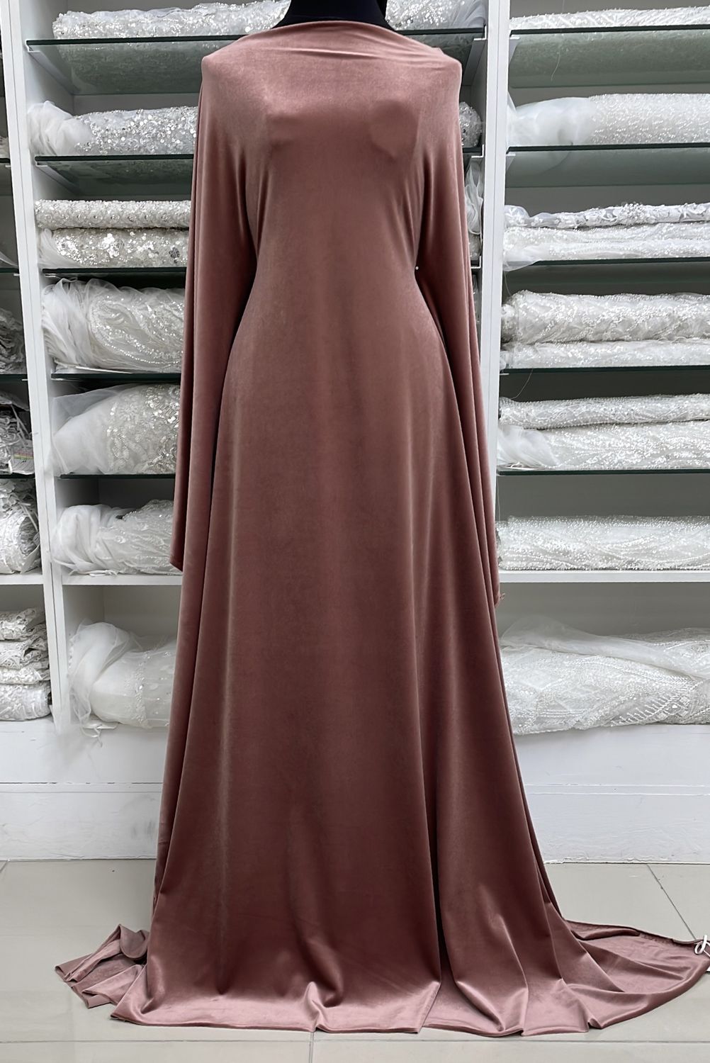 [ 19250 ] Velvet Stretch Plain Dyed/160cm/270g/DUSTY PINK per Meter