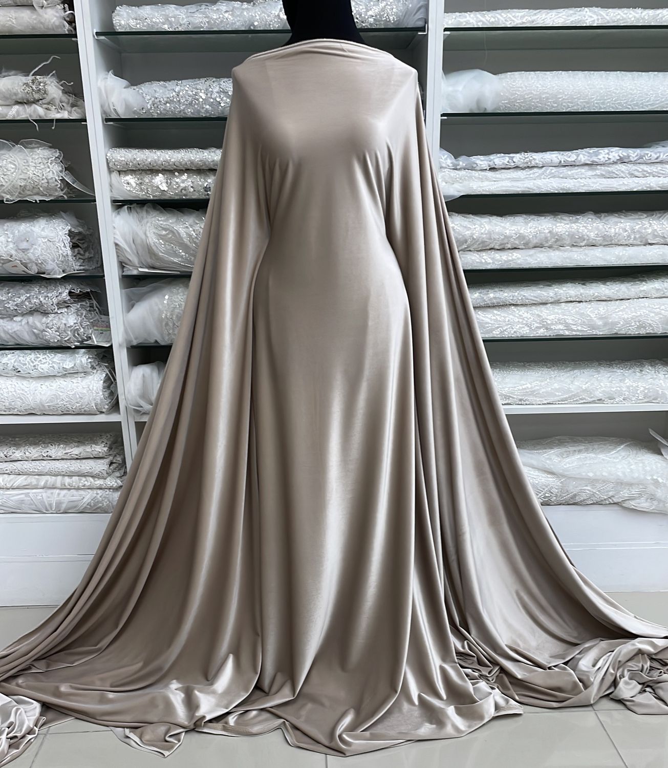 [ 19261 ] Velvet Stretch Plain Dyed/160cm/270g/CHAMPAGNE per Meter