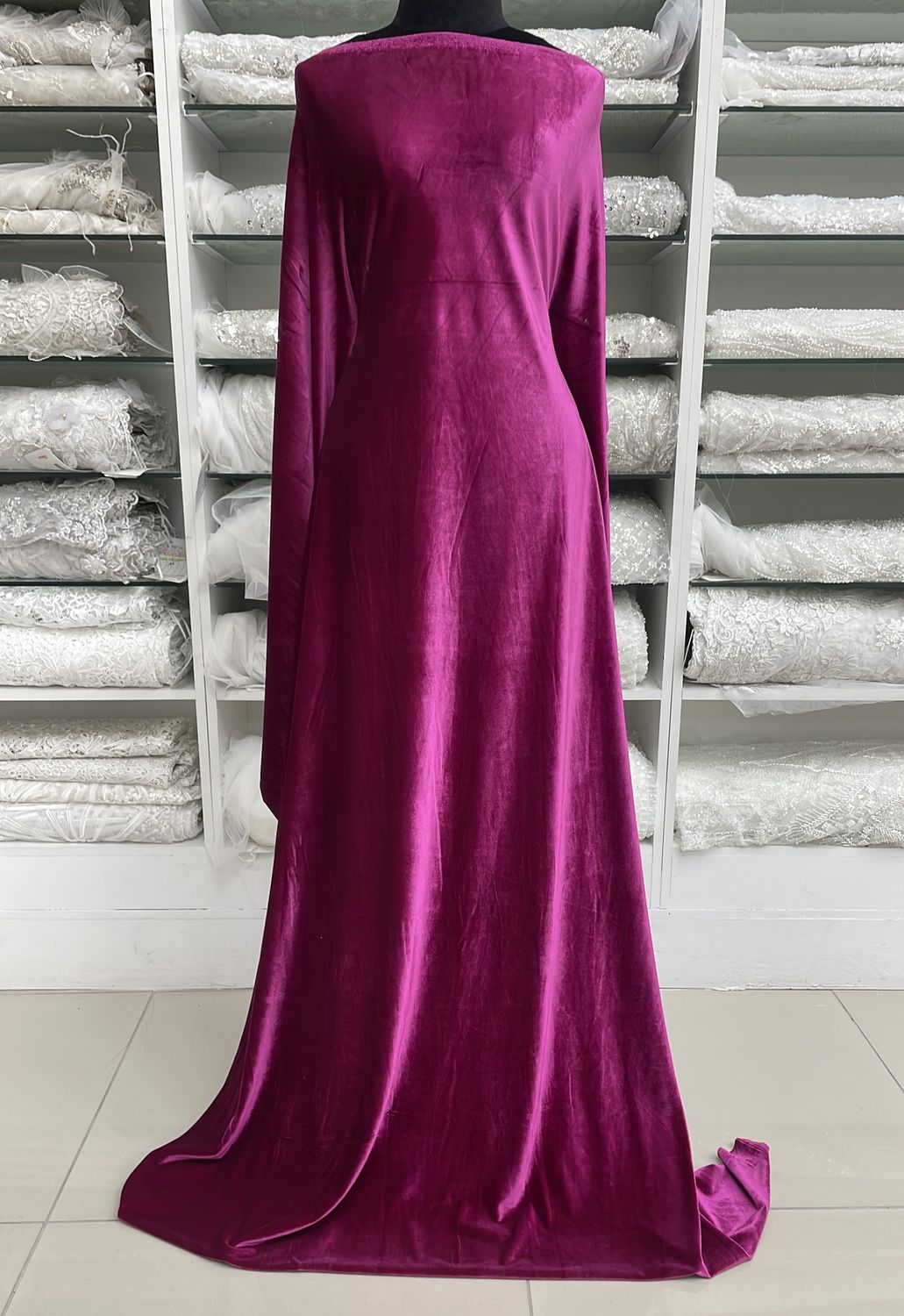 [ 15946 ] Velvet Stretch Plain Dyed/160cm/5g/CERISE per Meter