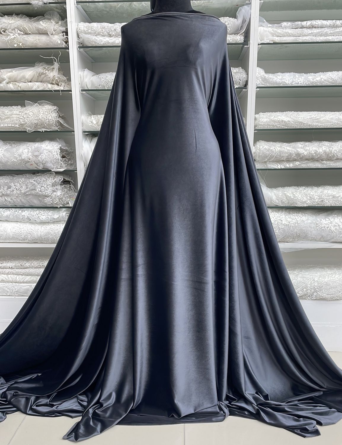 [ 23930 ] Velvet spandex 280g-D0654-135-12-Charcoal per Meter
