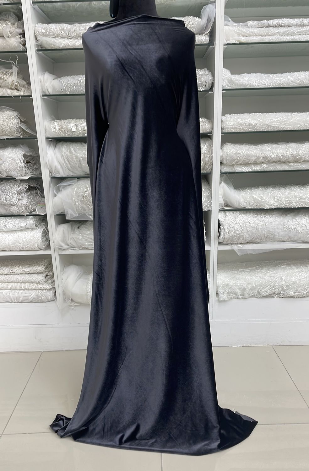 [ 19255 ] Velvet Stretch Plain Dyed/160cm/270g/CHARCOAL per Meter
