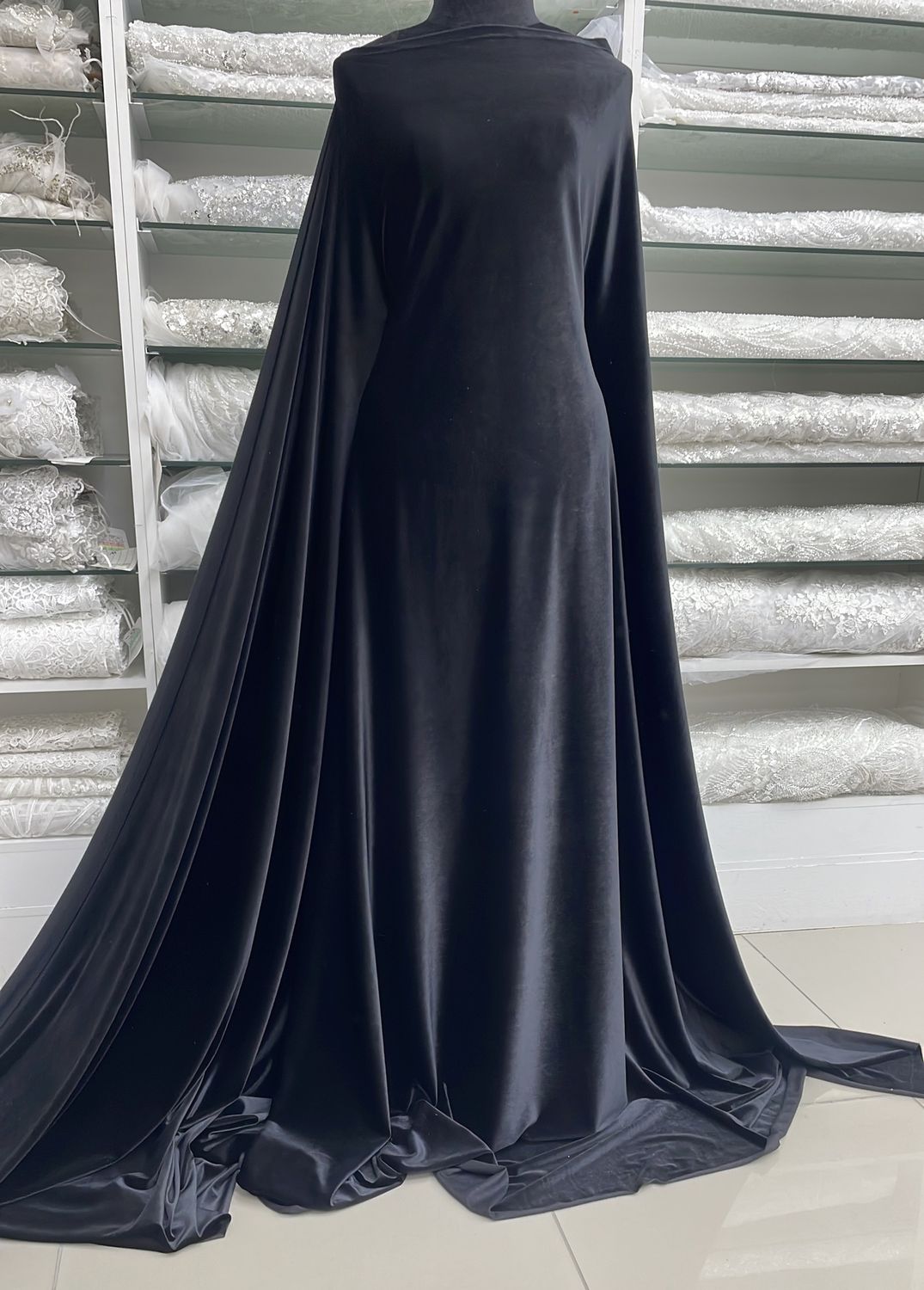 [ 25060 ] Stetch Velvet 61 yards-GZ-GZNO0654-160-Black-99 per Meter