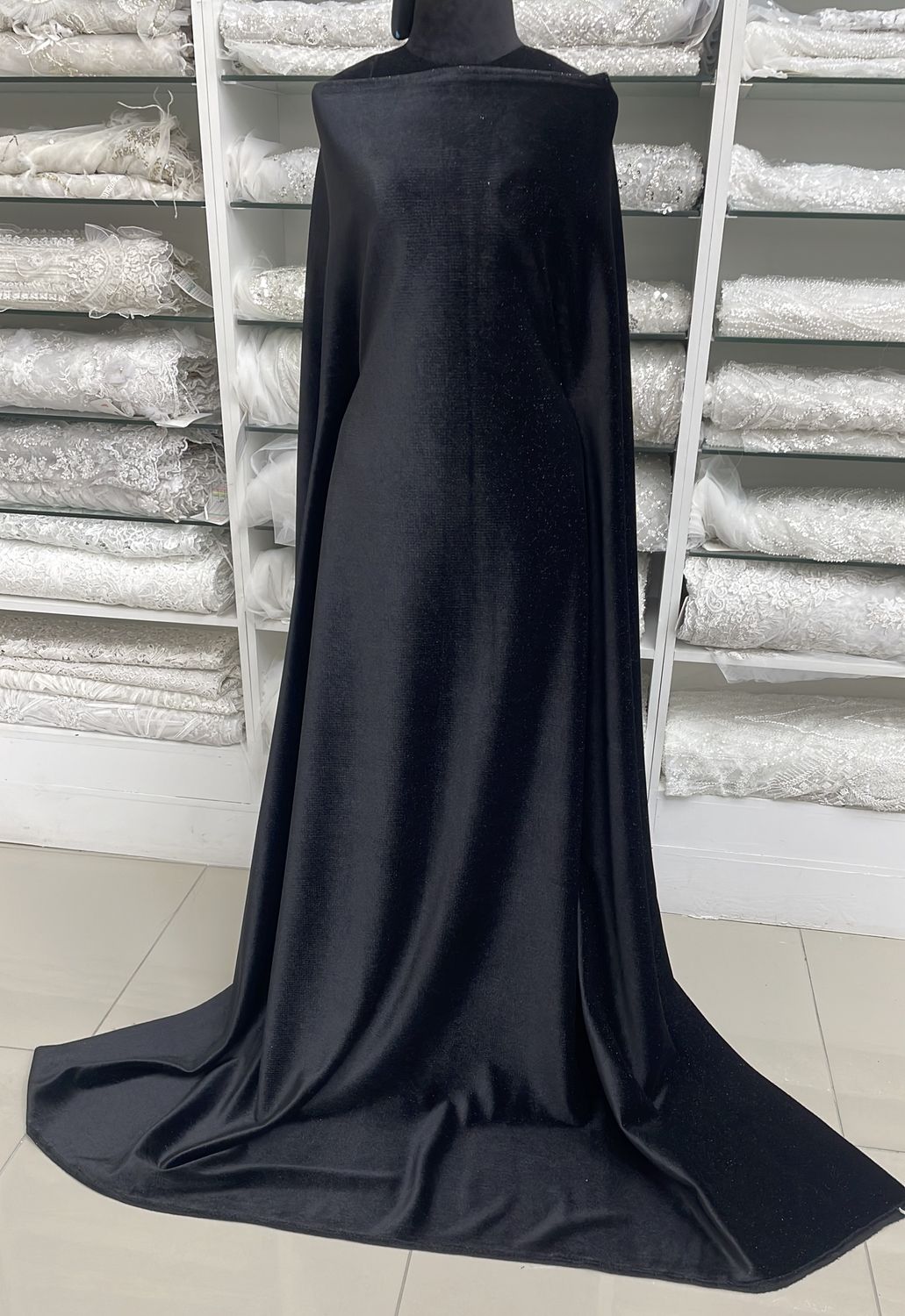 [ 23963 ] Velvet Lurex Stretch Bonded-GZ#1289-135-99-Black per Meter