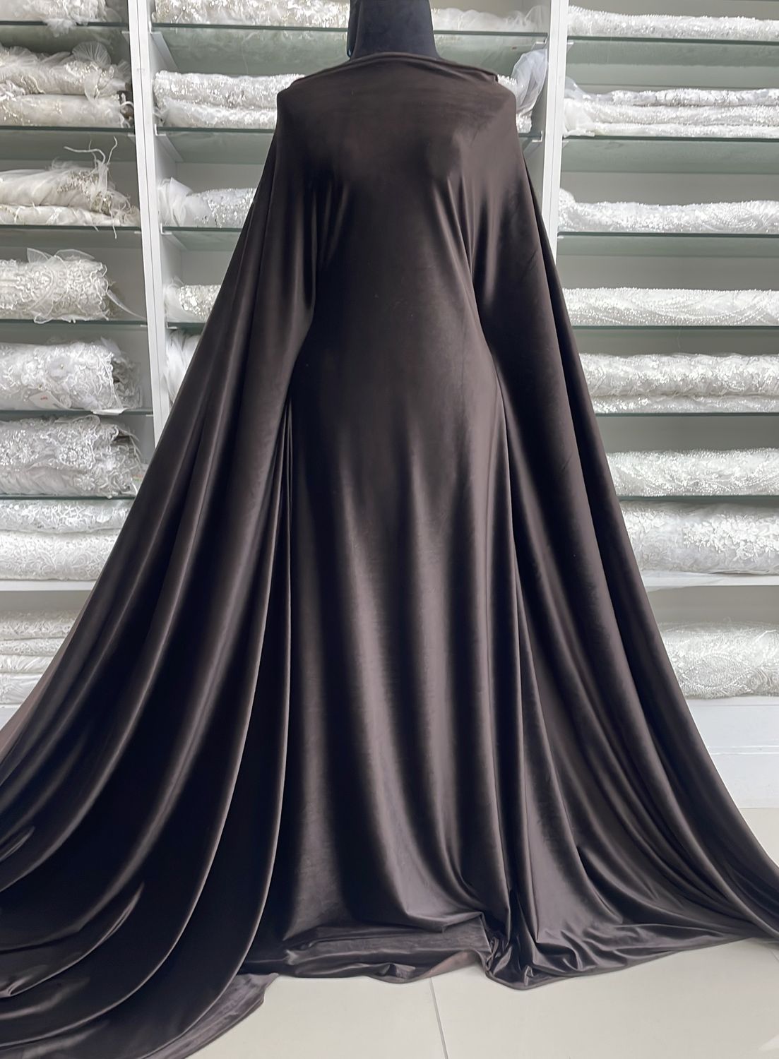 [ 19246 ] Velvet Stretch Plain Dyed/160cm/270g/CHOCOLATE per Meter