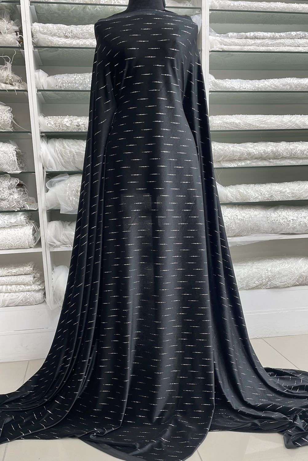 [ 23966 ] Velvet Lurex Wide Stripe-GZ#1192W-135-01-Black per