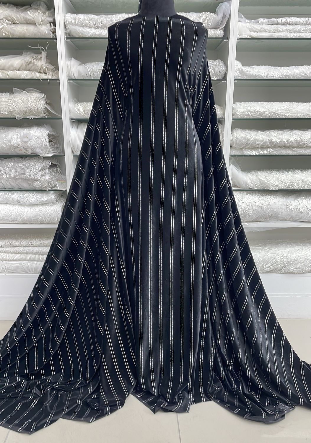 [ 23968 ] Velvet Lurex Stripe-GZ#1194-135-01-BlackSilver per Meter