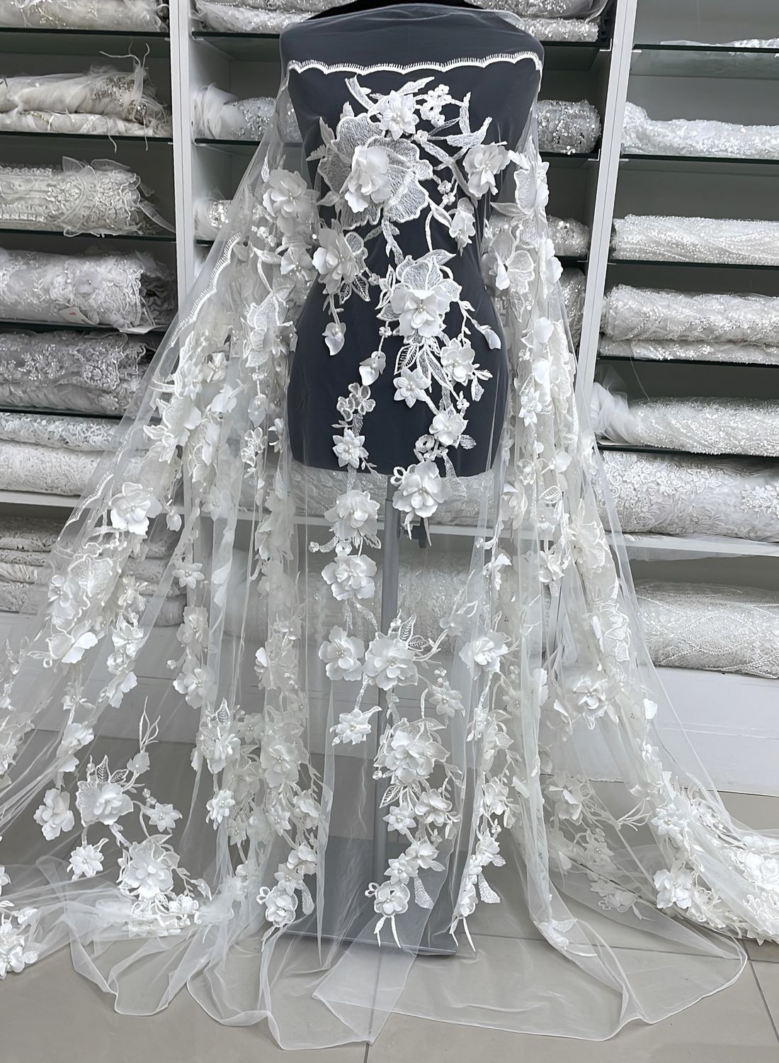 Wedding Dress Fabric Tulle Emb Beaded Applique LazerCut-per m-137-02-Ivory