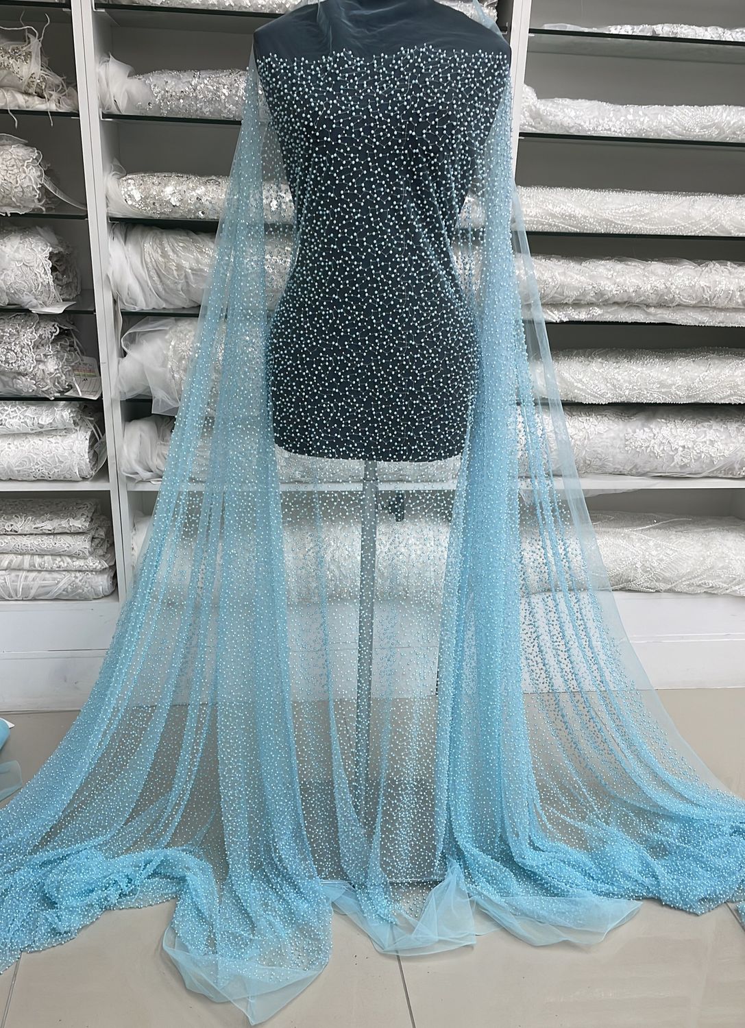 Dress Fabric Tulle Valentino-per m-135-05-Turquoise
