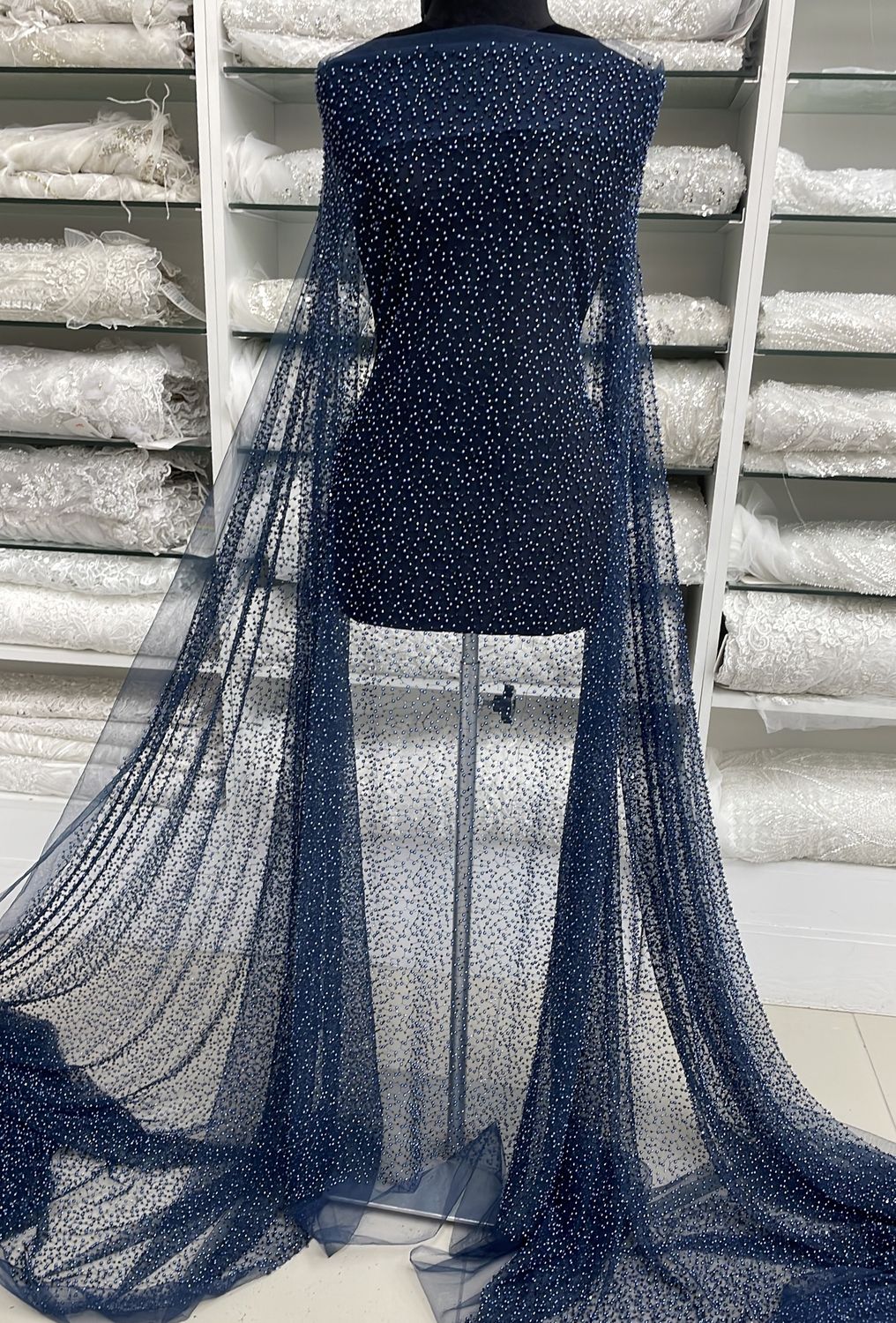 Dress Fabric Tulle Valentino-per m-135-9.00-Navy