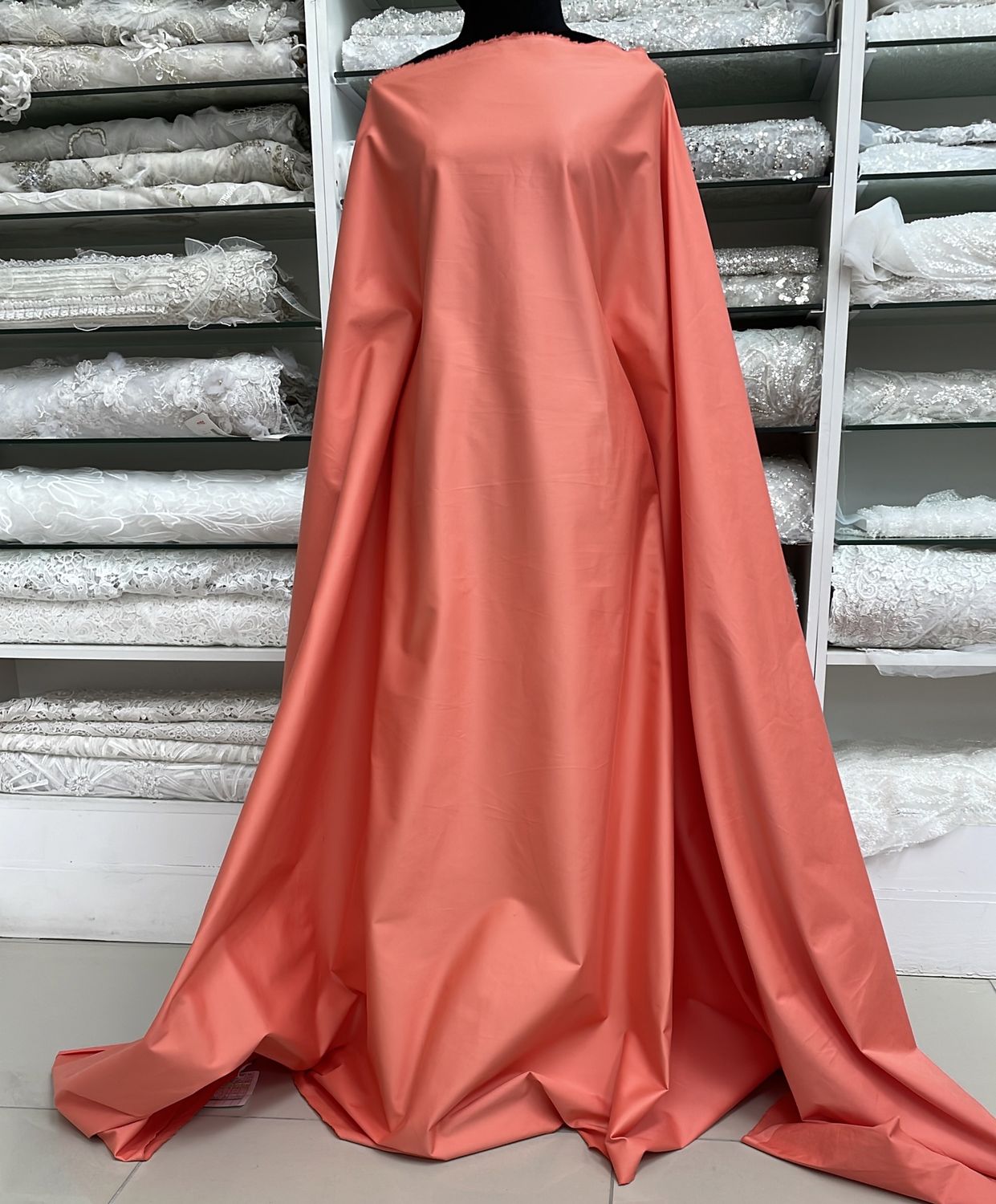[ COS-G17A18944-7 ] CottonSateenSpandex150cm-CORAL per Meter