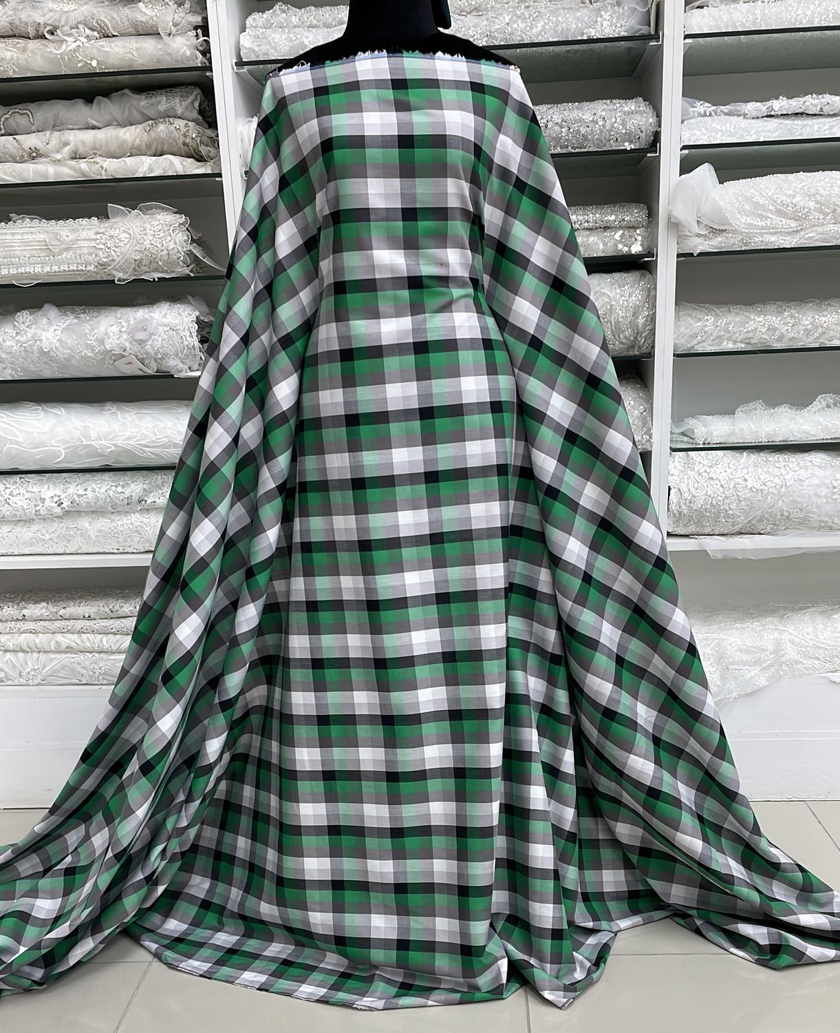 [ COPC-G13B-974-4 ] CottonPrintCheck 150-Green per Meter