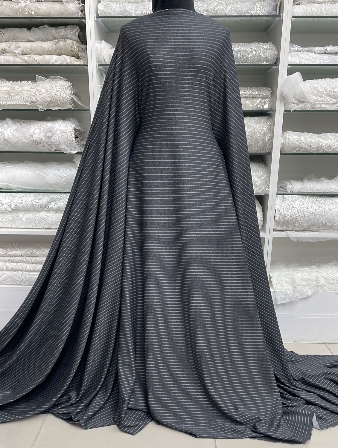 Knit [ KRPS-MS-2625-1 ] KnitRayonPinStripe150cm-BLACK per Meter