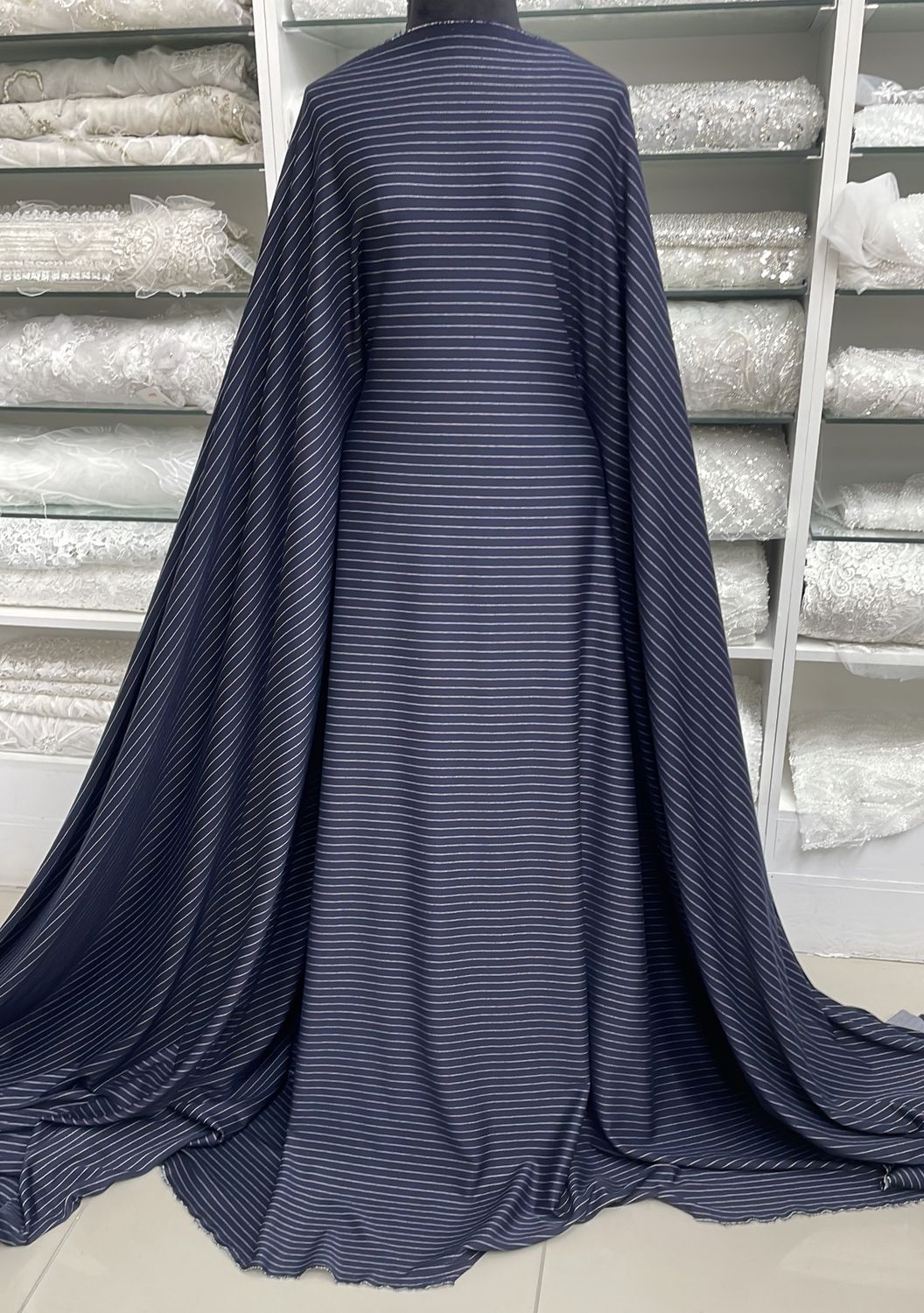 Knit [ KRPS-MS-2625-3 ] KnitRayonPinStripe150cm-NAVY per Meter
