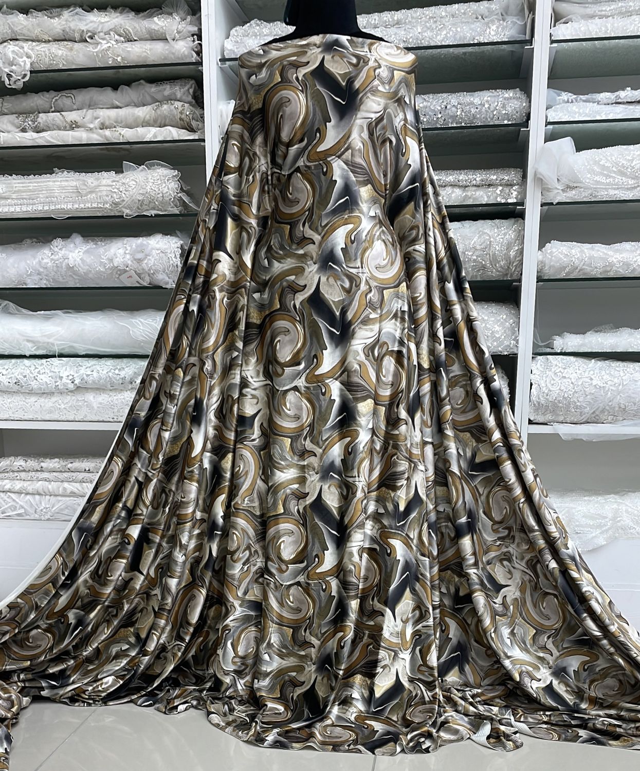 [ 25180 ] Velvet Print Abstract Art-150-23-Gold per Meter