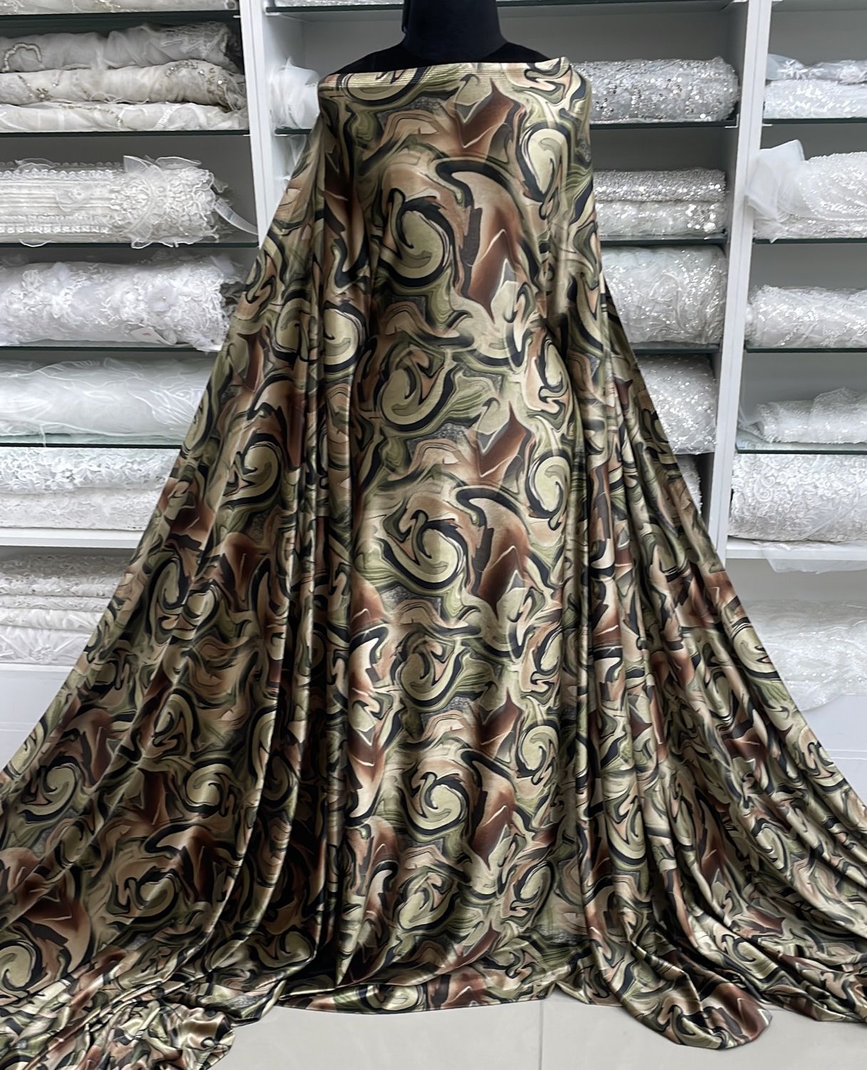 [ 25179 ] Velvet Print Abstract Art-150-22-Olive per Meter