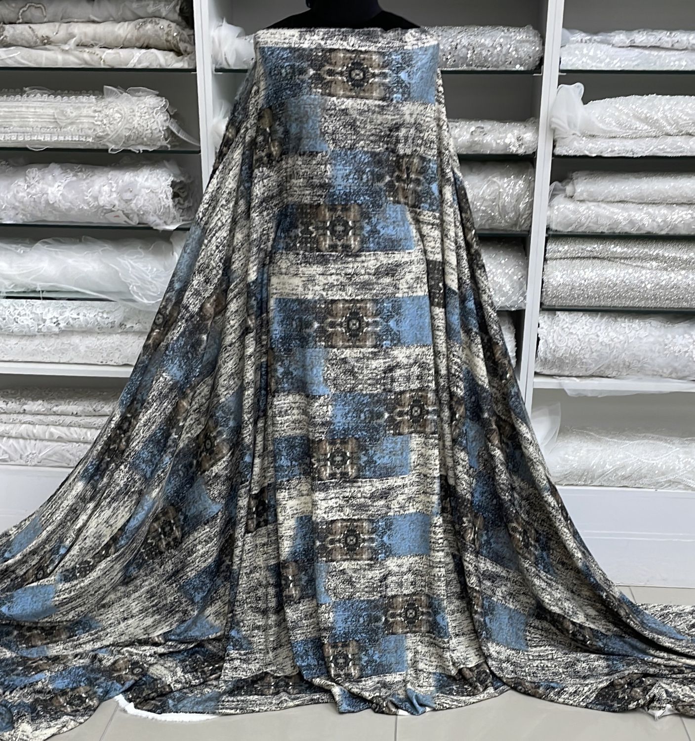 Crepe [ 25163 ] Knit Crepe Printed-150-06-Grey Beige Brown per Meter