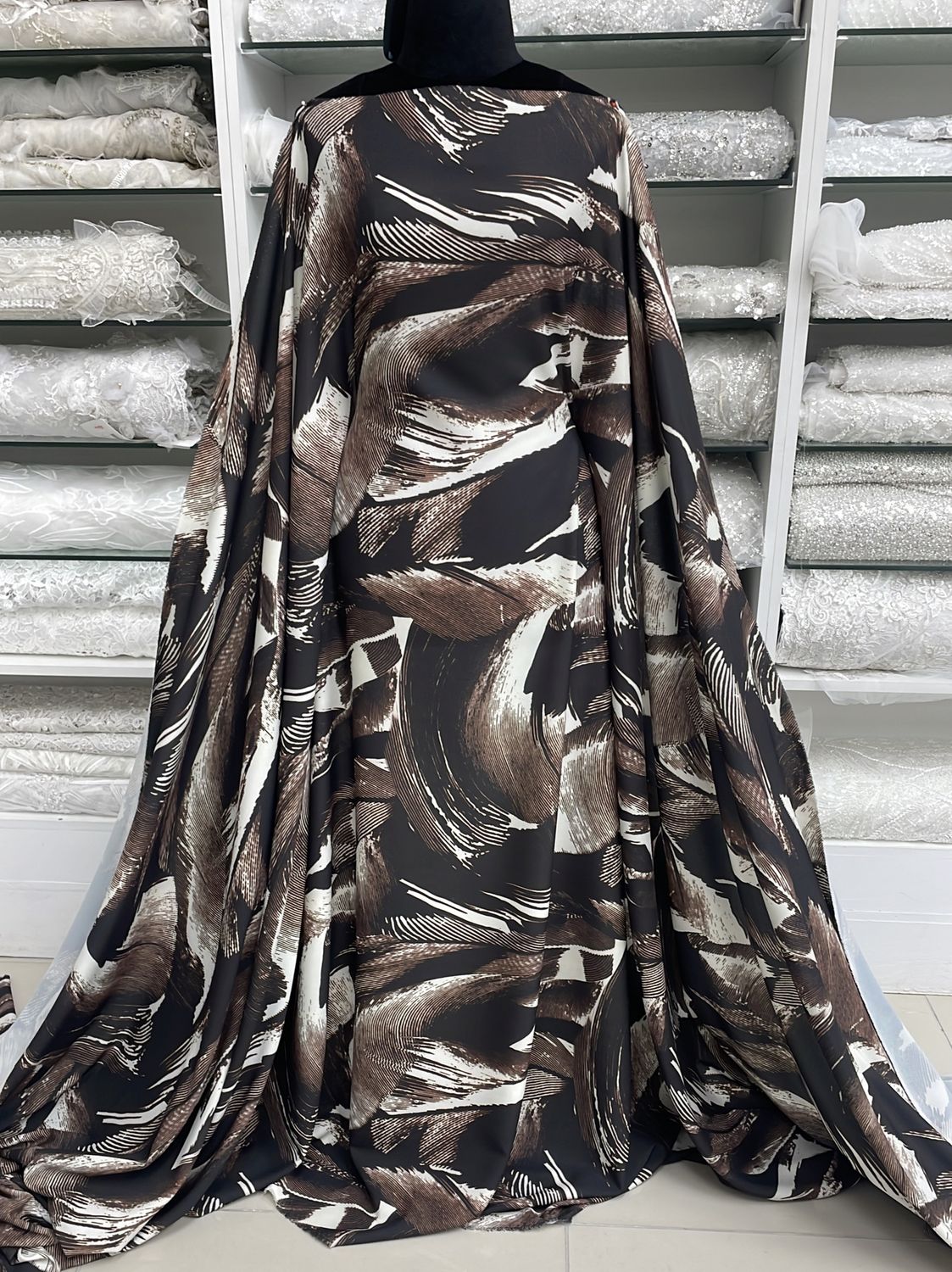 [ CPP-MI-F451-2 ] CrepePoly95Elas5%Print140cm-BROWN per Meter