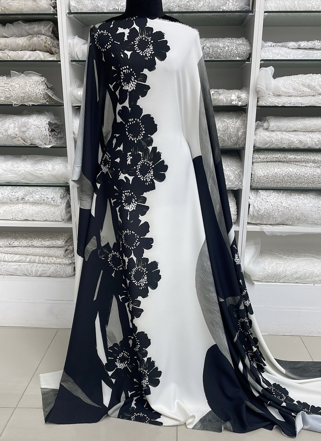 [ CPP-MI-F461-1 ] CrepePoly95Elas5%Print140cm-BLACKGREY per Meter