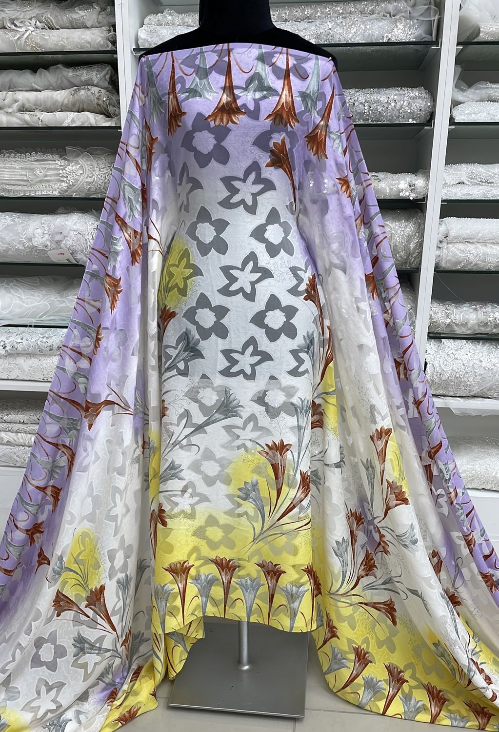 [ CHJF-GT-1667-1 ] Chif Jacq Floral 105cm Yellow Lilac per Meter