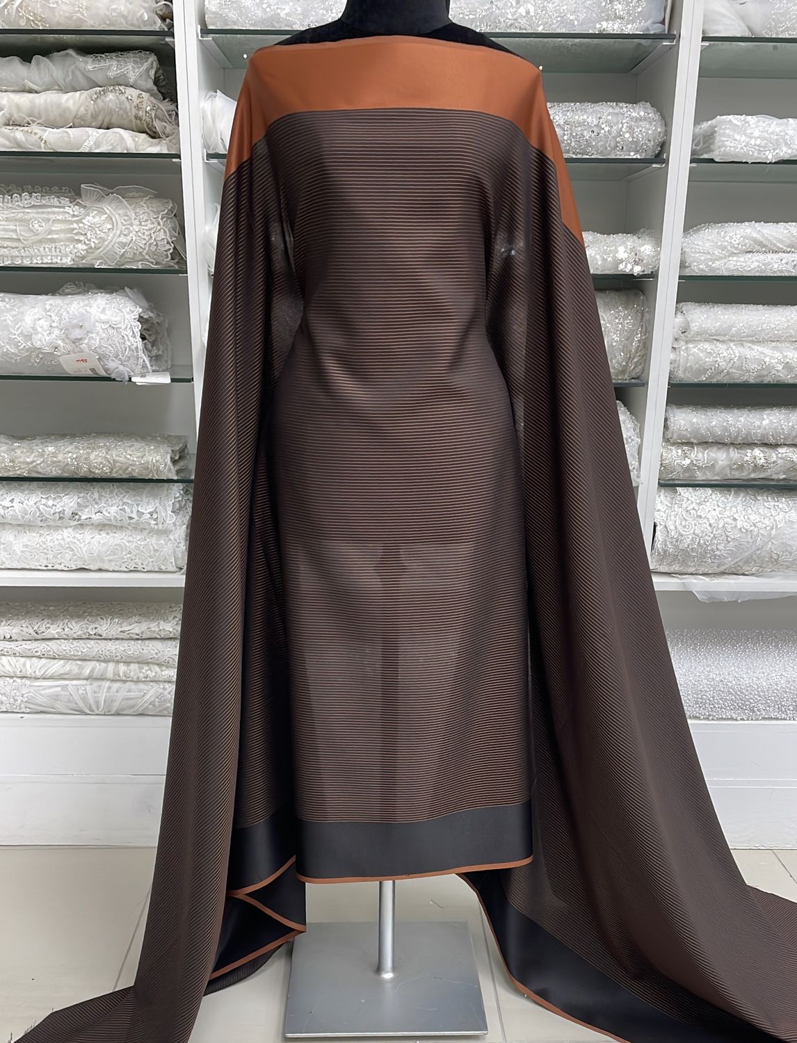 [ CPSS-DH-102-5 ] Cotton Poly Shirting Stripe 114w Brown per Meter