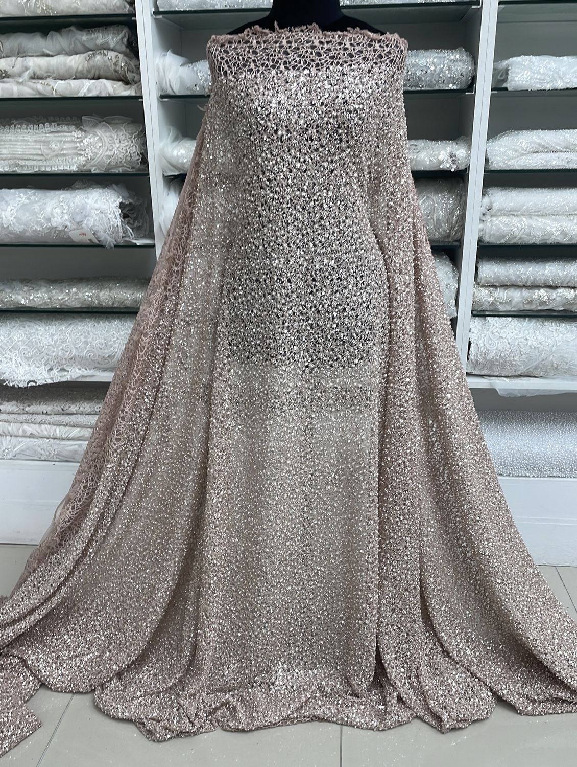 Dress Fabric Dress Fabric Tulle Emb Beaded-per m-137-05-Blush