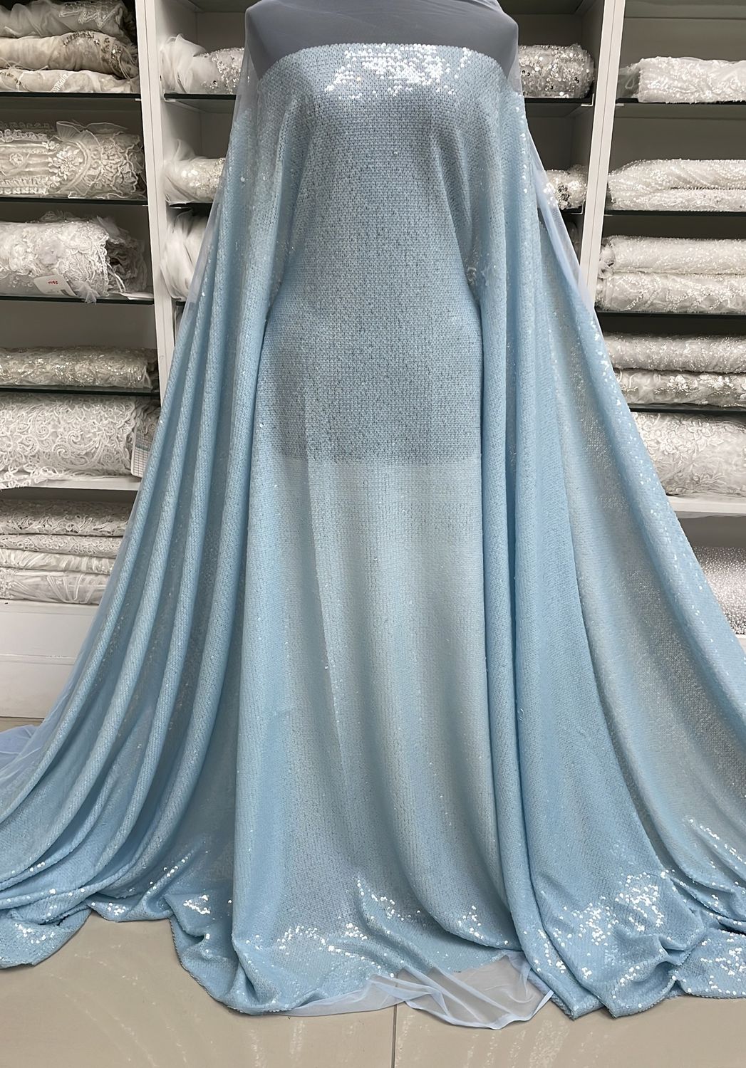 Sequins Dress Fabric Tulle Sequin-per m-137-08-Sky Blue