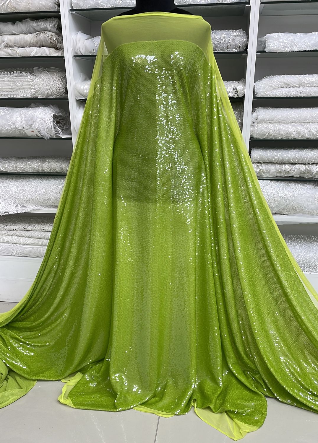 Sequins Dress Fabric Tulle Sequin-per m-137-09-Chartreuse