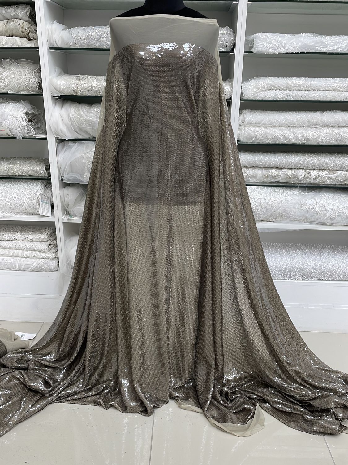 Sequins Dress Fabric Tulle Sequin-per m-137-13-Taupe