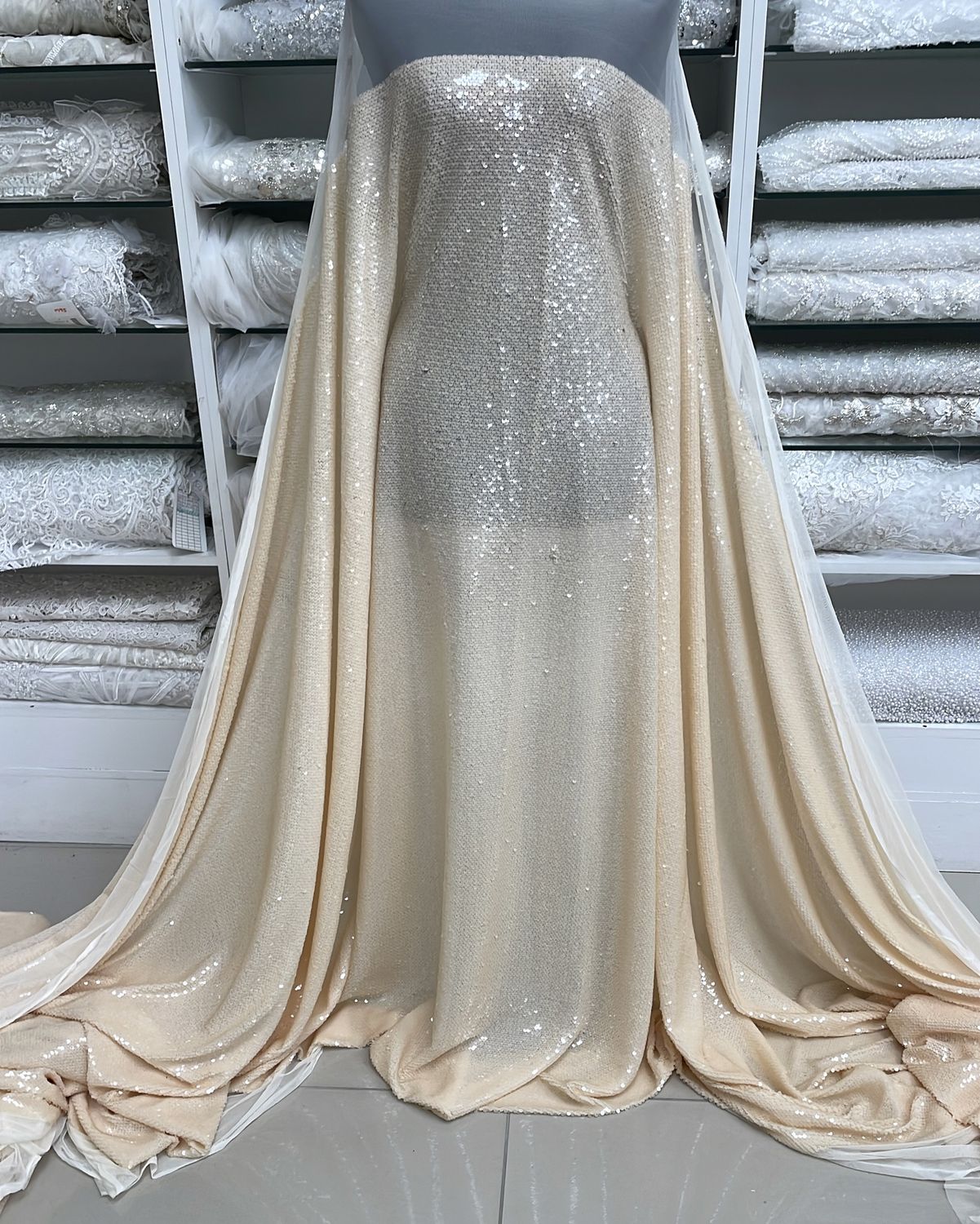 Sequins Dress Fabric Tulle Sequin-per m-137-05-Cream