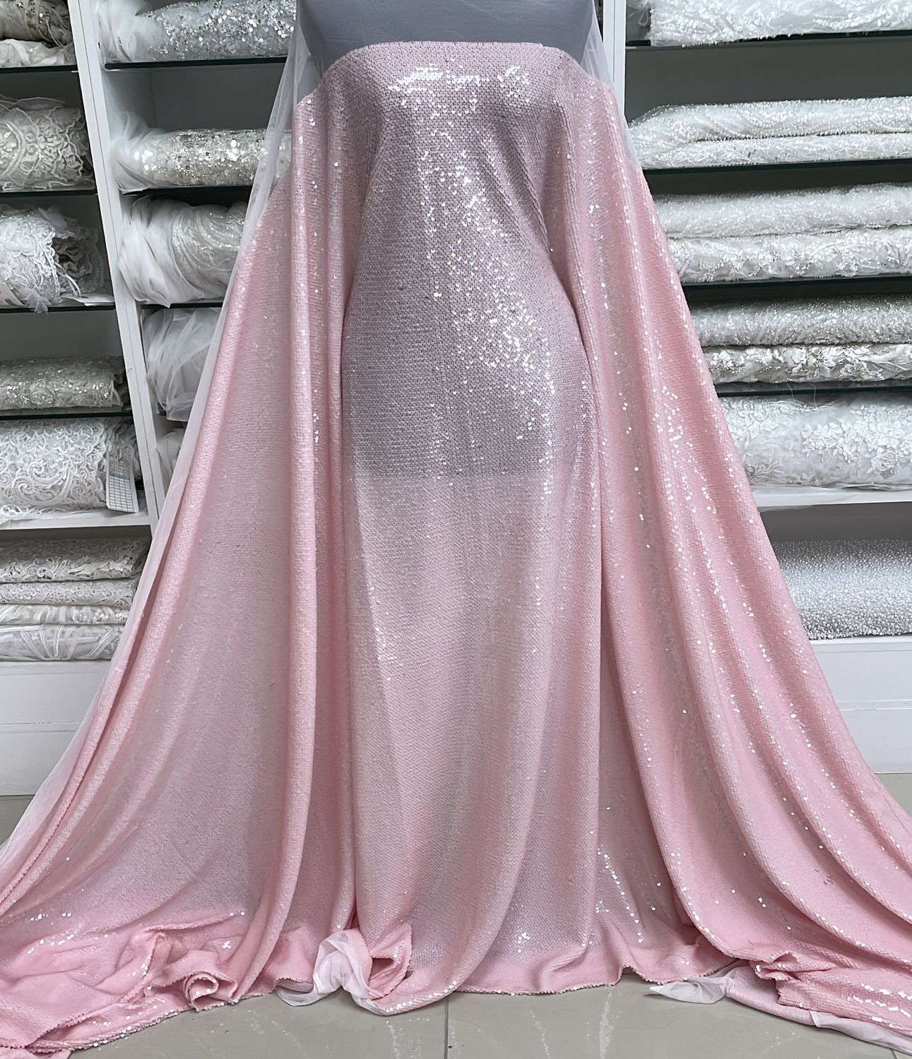 Sequins Dress Fabric Tulle Sequin-per m-137-06-Pink