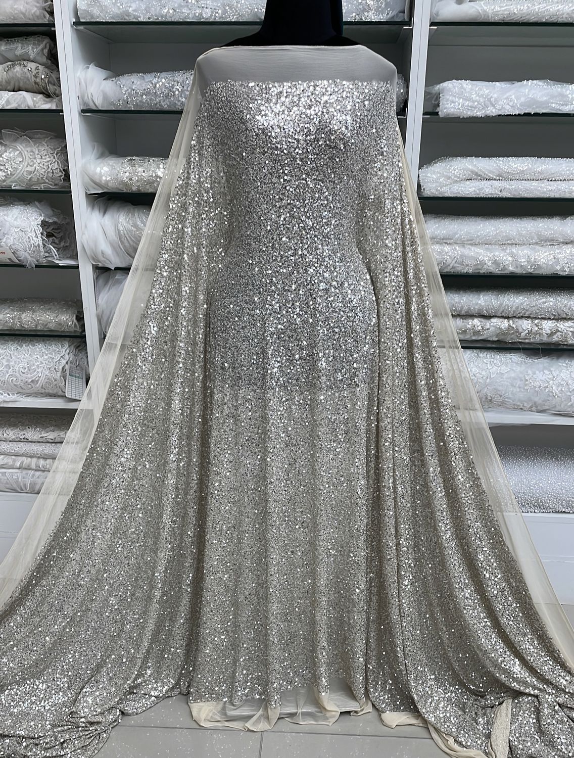 Sequins Dress Fabric Mesh Sequins-per m-137-04-Champagne Silver