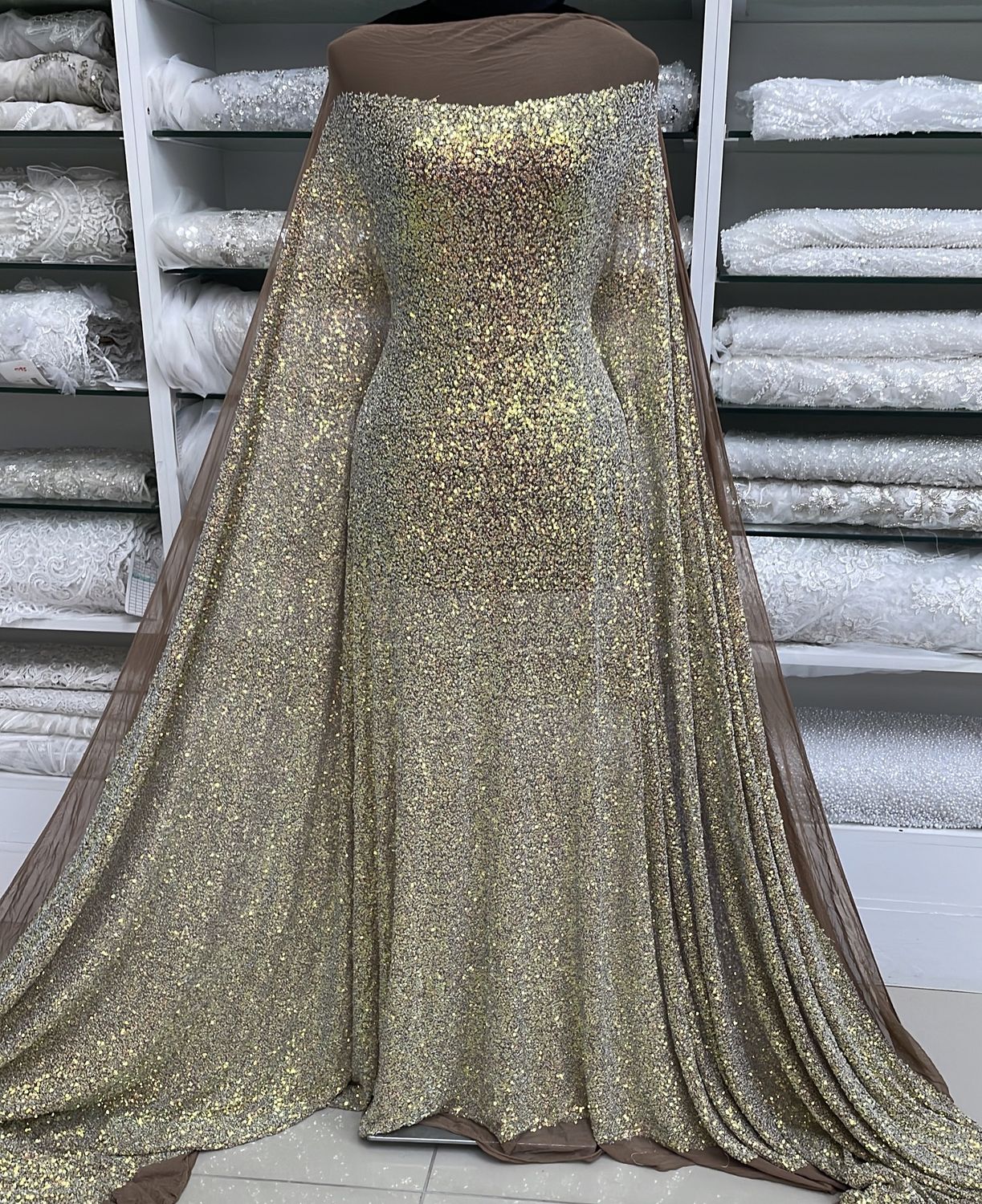 Sequins Dress Fabric Mesh Sequins-per m-137-22-Taupe Multi Col