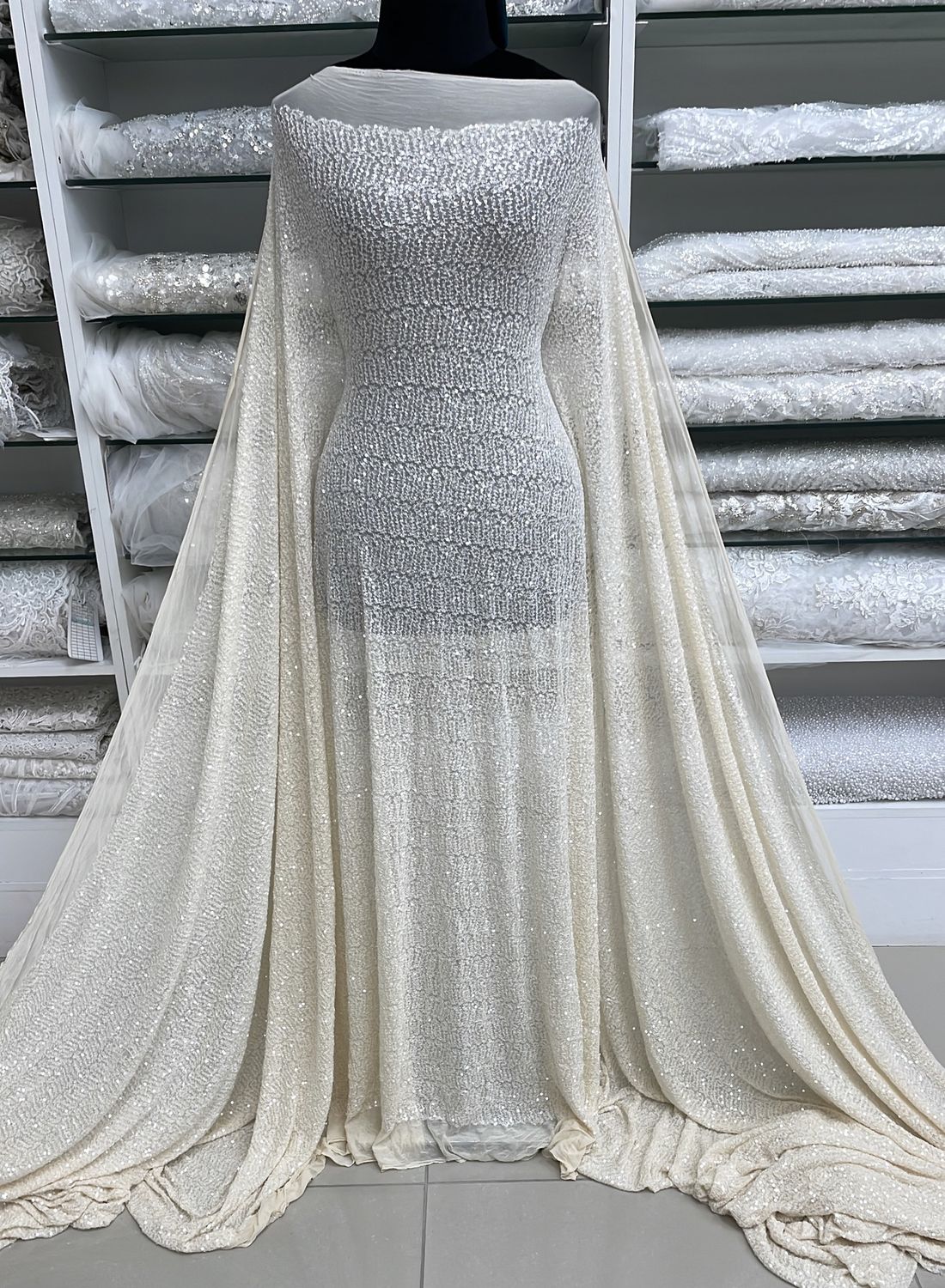 Sequins Dress Fabric Mesh Sequins-per m-137-06-Nude Cream