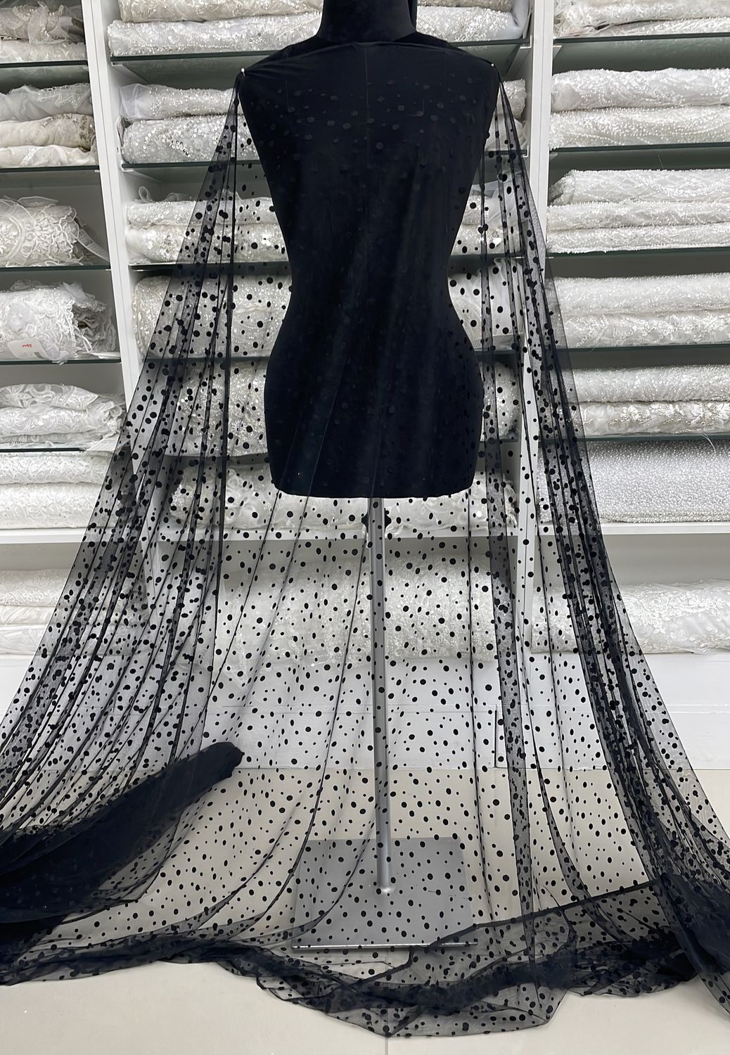 Tulle [ 21035 ] Tulle Polka Dot/150/5g/BlackDesign2 per Meter