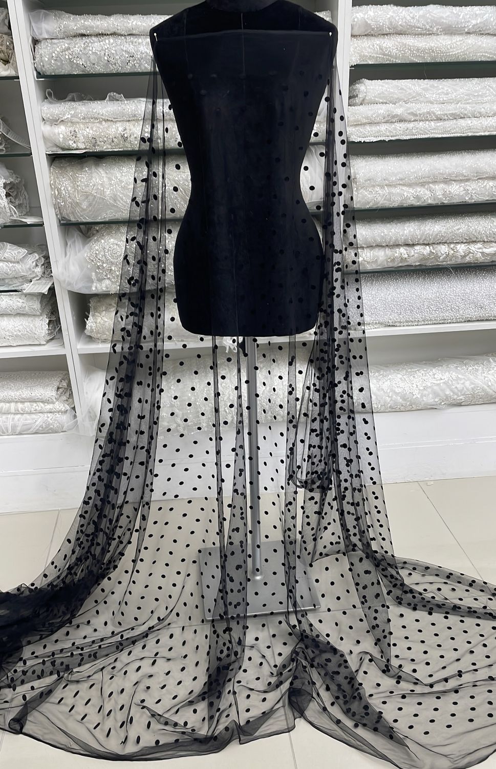 [ 21034 ] Tulle Polka Dot/150/5g/BlackDesign1 per Meter